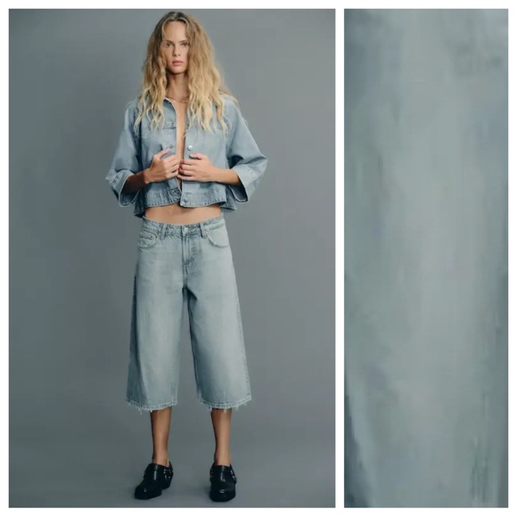 NWOT. Zara Light Blue Low-Rise Denim Bermuda Shorts. Size 6.